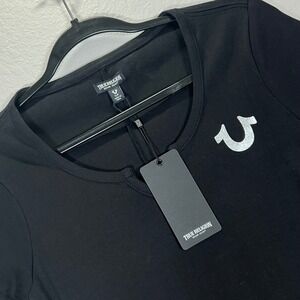 True Religion Tee Dress Bodycon Mini‎ Short Sleeve Logo Black S